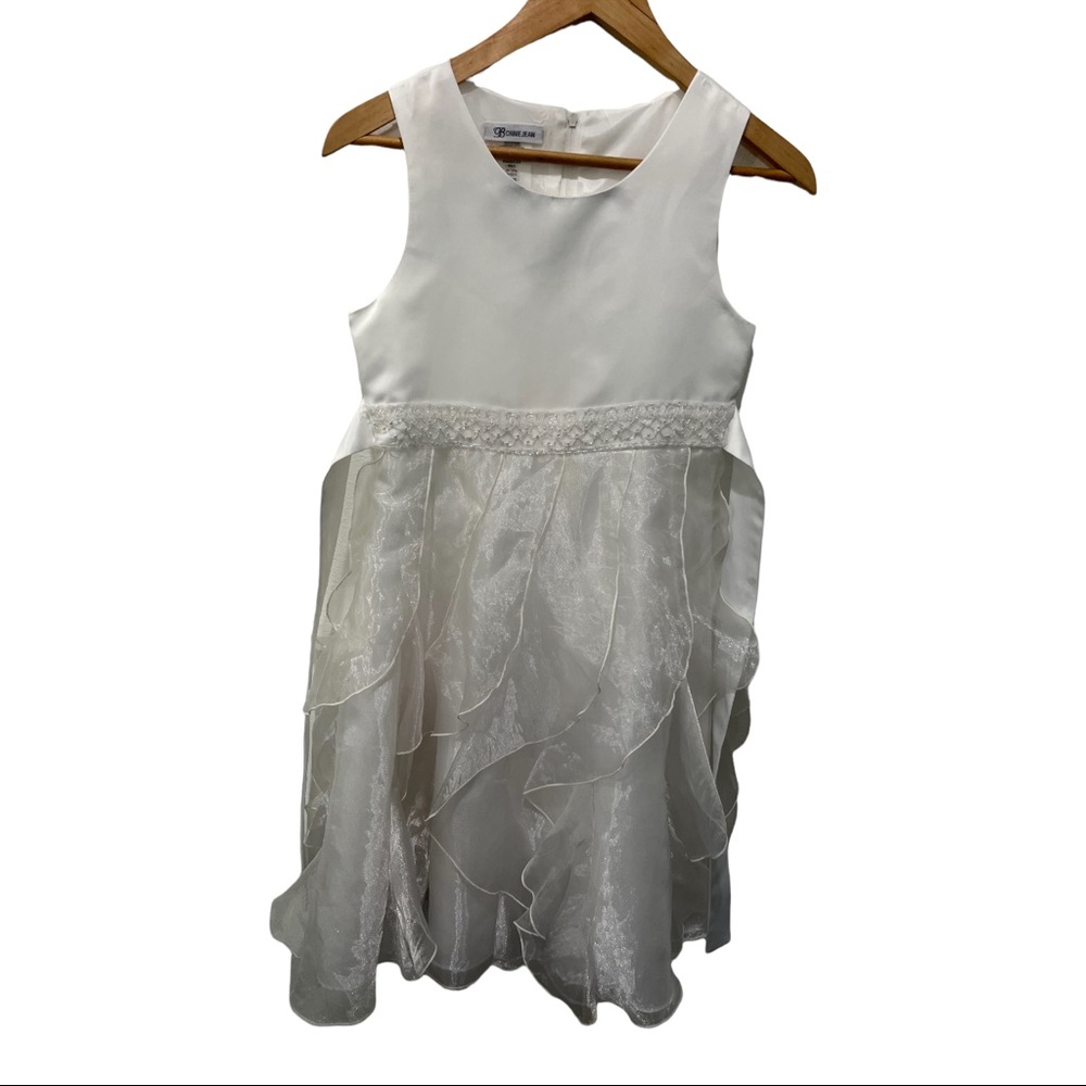 BONNIE JEAN WHITE SLEEVELESS FORMAL EMBELLISHED RUFFLED DRESS GIRL'S SIZE 12